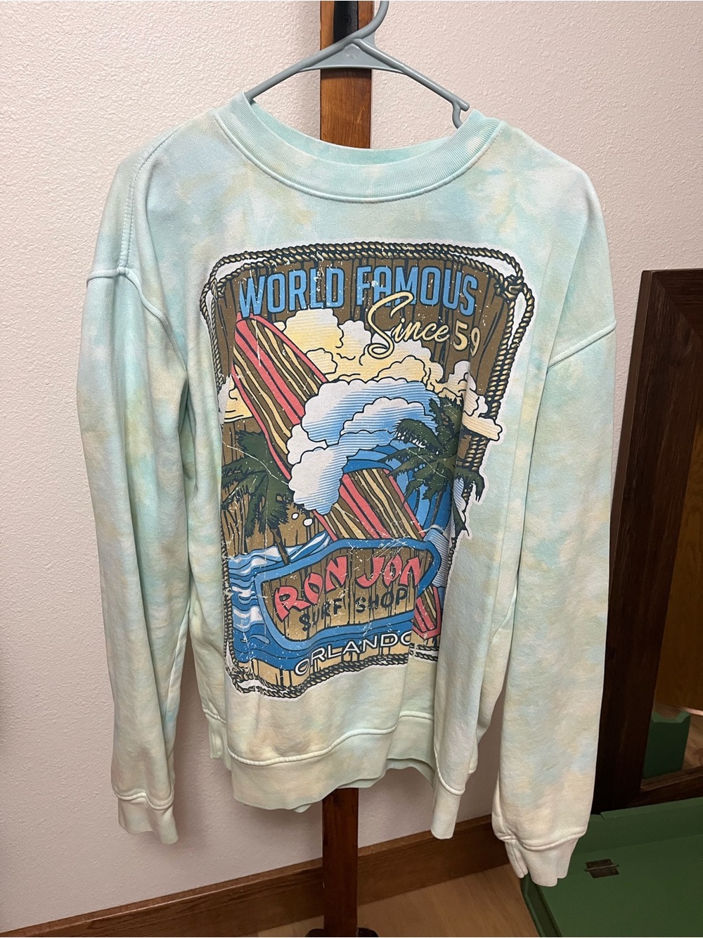 Ron Jon Surf Shop Tie-Dye Graphic Sweatshirt - Pastel Blue & Cream